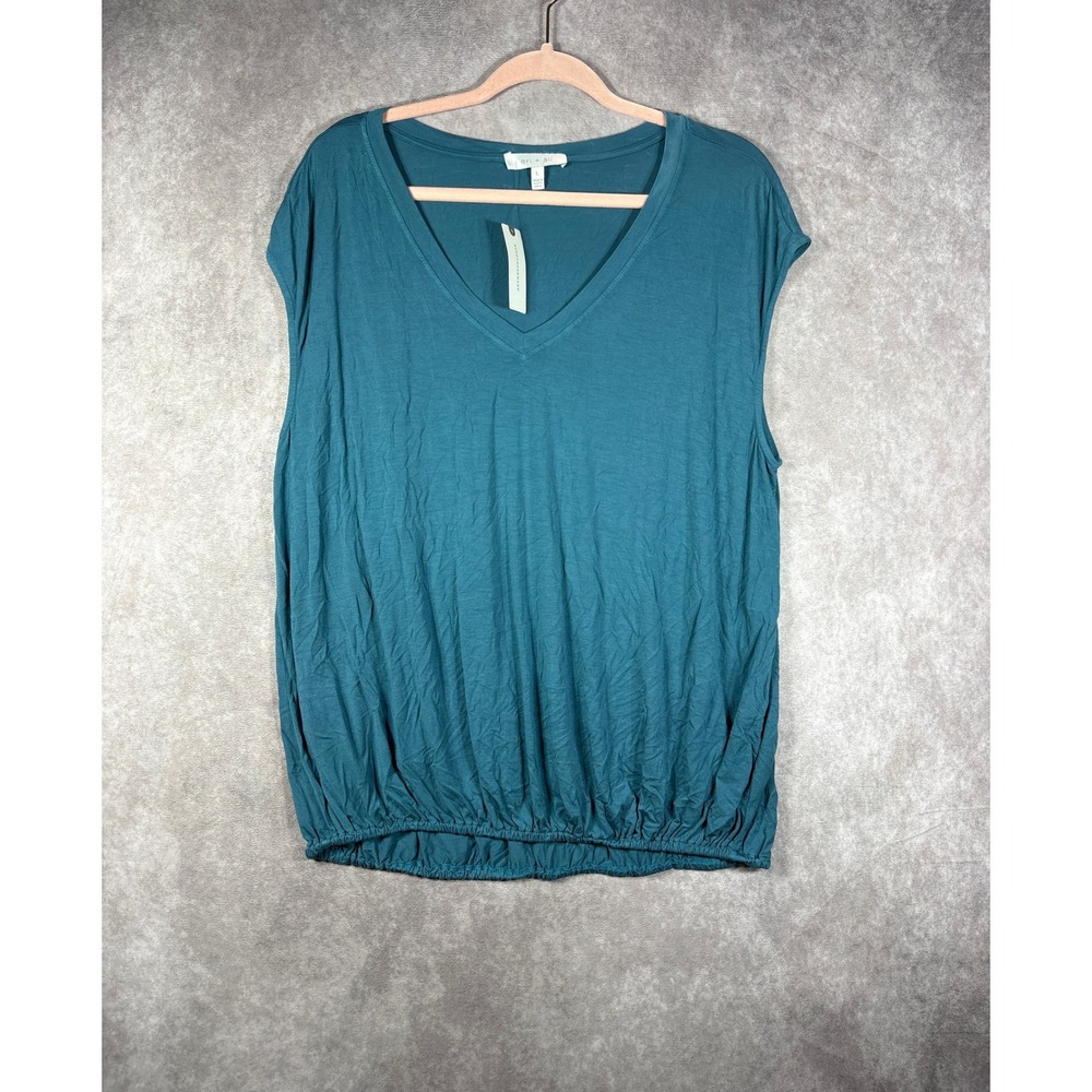 Eri + Ali Anthropologie Top Women L Blue V-Neck Sleeveless Elastic Hem Modal NEW